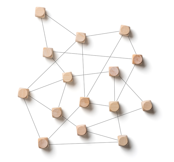 grouping of small wooden blocks interconnected